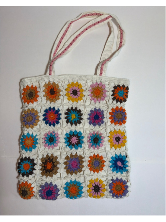 Unbranded Handbags - Crochet Granny Square Tote Cottagecore Boho Festival Hippie Retro Vintage Style